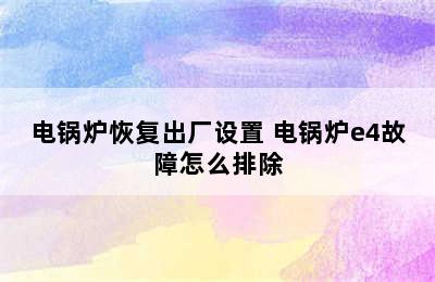 电锅炉恢复出厂设置 电锅炉e4故障怎么排除